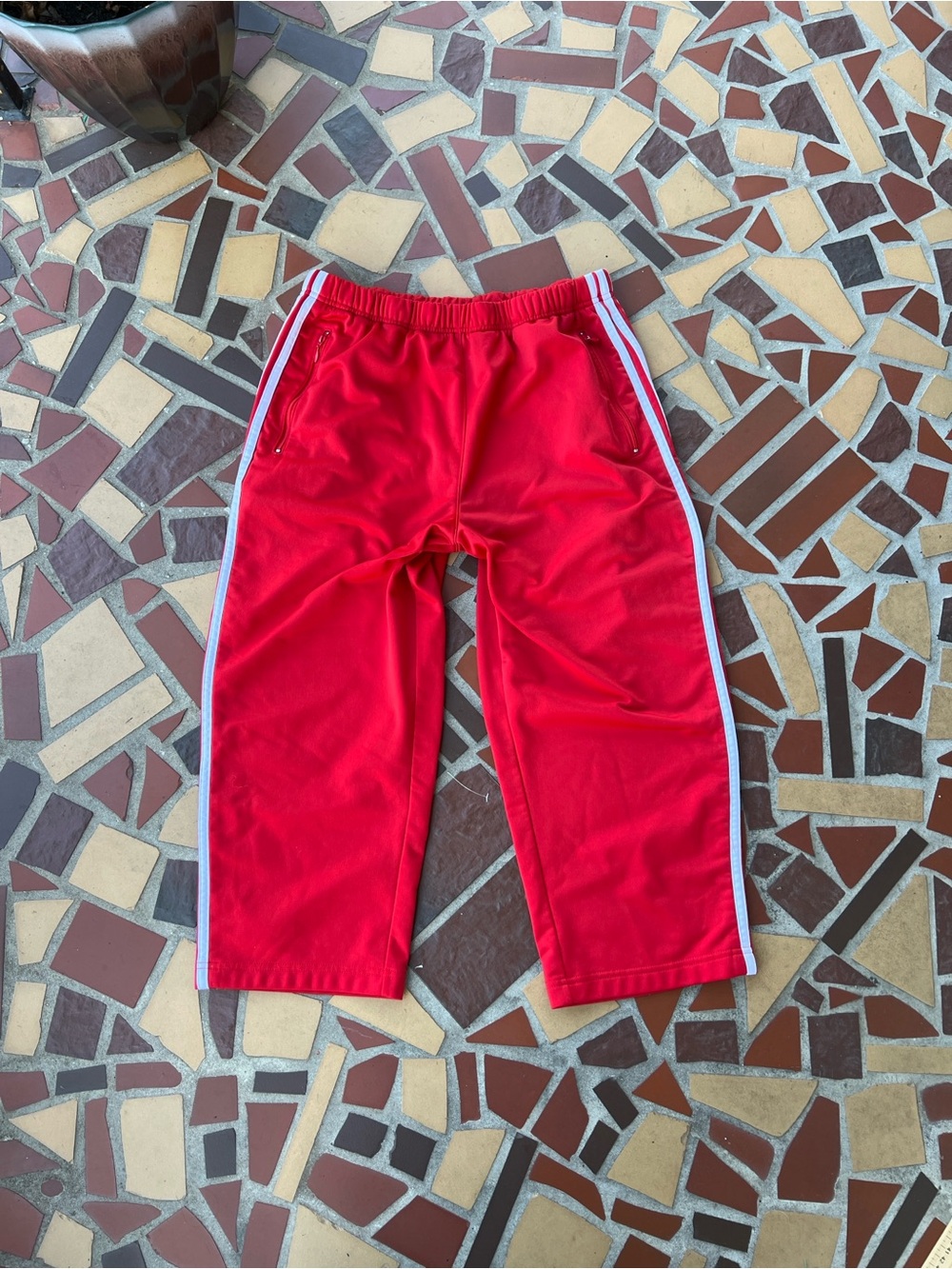 Vintage Y2K Adidas Red Capri Pants with White Side Stripes